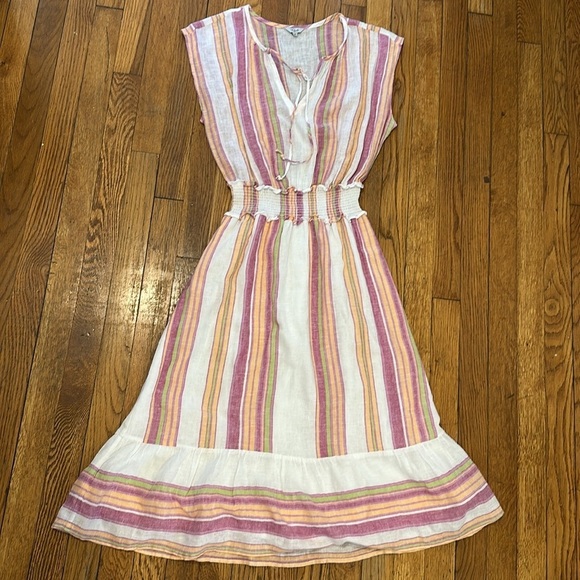 Rails Ashlyn midi Dress in Hibiscus Stripe smocked pastel summer XS linen blend - Picture 6 of 9